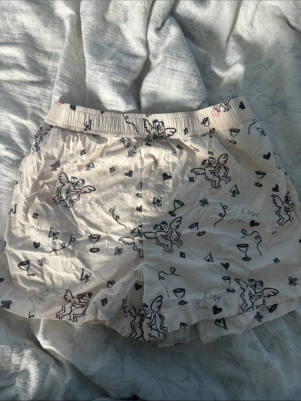 Anthropologie Pink Cream Cherub Print Boxer Shorts